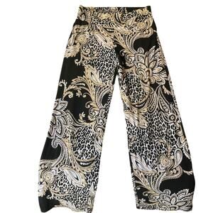 CActive Women Palazzo Pants size 2 Floral Black Mid Rise Stretch Flared Vacay